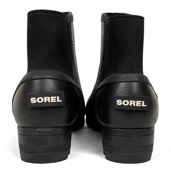 Sorel Janey Chelsea Boots Sz 10 Black Silver Short Ankle Rubber Rain Booties - Picture 7 of 11